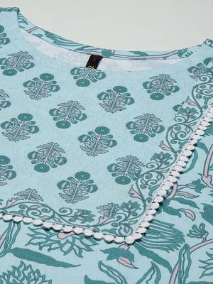 Blue printed viscose rayon kurtas-and-kurtis 4