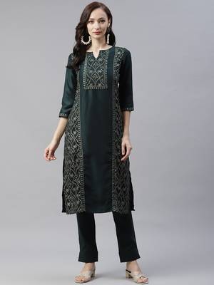 Green printed art silk kurtas-and-kurtis 1