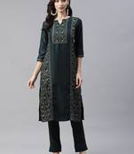 Green printed art silk kurtas-and-kurtis