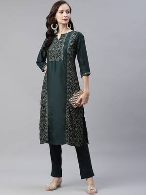 Green printed art silk kurtas-and-kurtis 5
