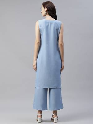 Blue printed viscose rayon kurtas-and-kurtis 3