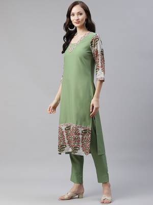 Green printed viscose rayon kurtas-and-kurtis 2