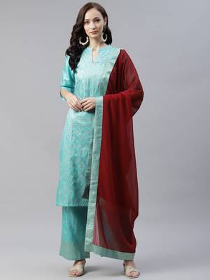 Green printed art silk kurtas-and-kurtis 1