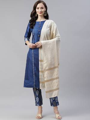 Blue plain art silk kurtas-and-kurtis 1
