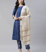 Blue plain art silk kurtas-and-kurtis