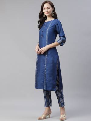 Blue plain art silk kurtas-and-kurtis 2