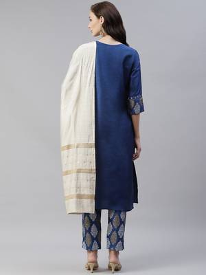 Blue plain art silk kurtas-and-kurtis 3