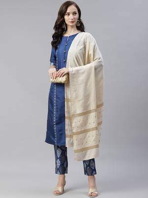 Blue plain art silk kurtas-and-kurtis 5