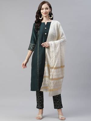 Green plain art silk kurtas-and-kurtis 1