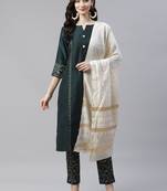 Green plain art silk kurtas-and-kurtis