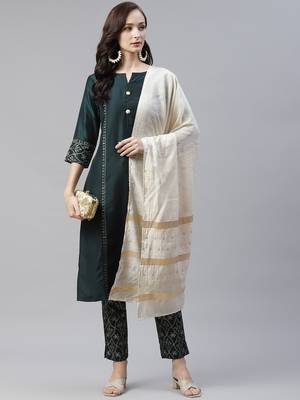 Green plain art silk kurtas-and-kurtis 5