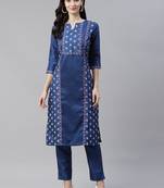 Blue printed art silk kurtas-and-kurtis