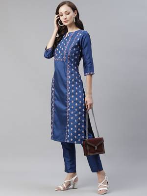 Blue printed art silk kurtas-and-kurtis 5
