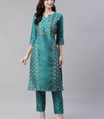 Green printed art silk kurtas-and-kurtis