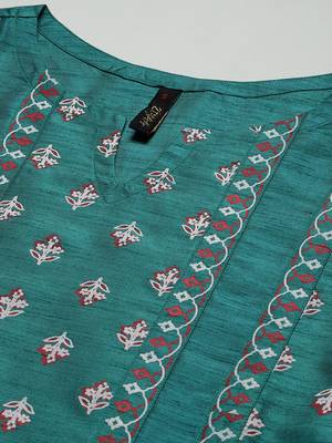 Green printed art silk kurtas-and-kurtis 4