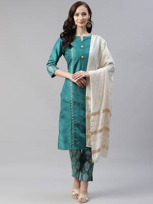 Green plain art silk kurtas-and-kurtis 1