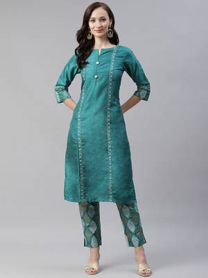 Green plain art silk kurtas-and-kurtis 2
