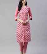 Pink printed viscose rayon kurtas-and-kurtis