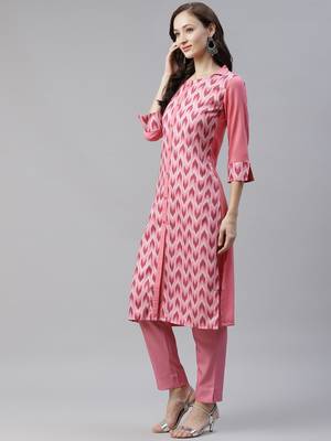 Pink printed viscose rayon kurtas-and-kurtis 2