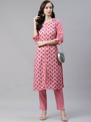 Pink printed viscose rayon kurtas-and-kurtis 5
