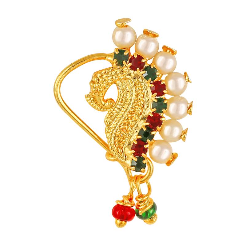Gold Plated with Peals Alloy Maharashtrian banu Nath Nathiya   Nose Pin for women VFJ1005NTH TAR