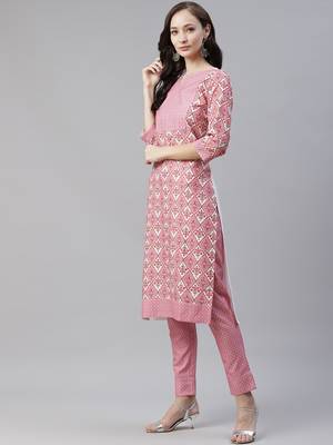 Pink printed viscose rayon kurtas-and-kurtis 1