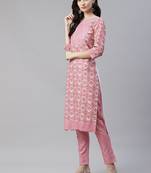 Pink printed viscose rayon kurtas-and-kurtis