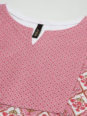 Pink printed viscose rayon kurtas-and-kurtis 4