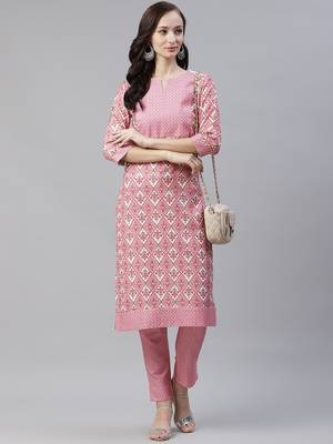Pink printed viscose rayon kurtas-and-kurtis 5