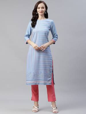 Blue printed viscose rayon kurtas-and-kurtis 1