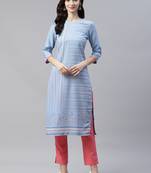 Blue printed viscose rayon kurtas-and-kurtis