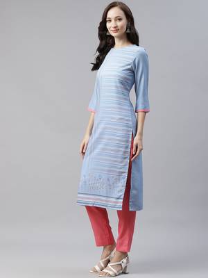 Blue printed viscose rayon kurtas-and-kurtis 2