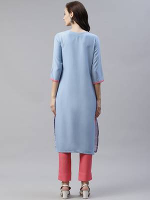 Blue printed viscose rayon kurtas-and-kurtis 3