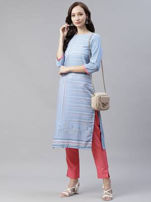 Blue printed viscose rayon kurtas-and-kurtis 5