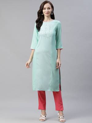 Green printed viscose rayon kurtas-and-kurtis 1