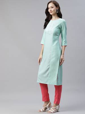 Green printed viscose rayon kurtas-and-kurtis 2