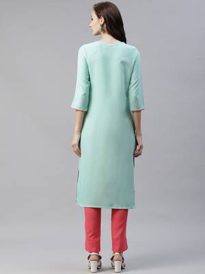 Green printed viscose rayon kurtas-and-kurtis 3
