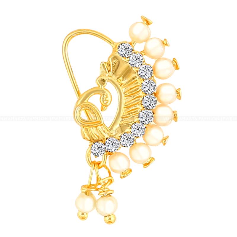 Gold Plated with Peals Alloy Maharashtrian Nath Nathiya   Nose Pin for women VFJ1004NTH TAR