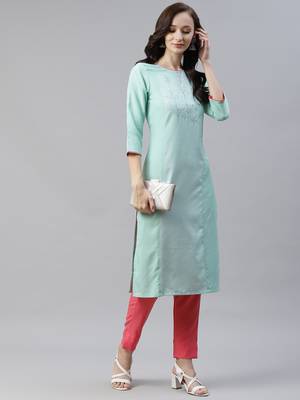 Green printed viscose rayon kurtas-and-kurtis 5