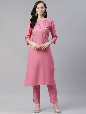 Pink printed viscose rayon kurtas-and-kurtis 1