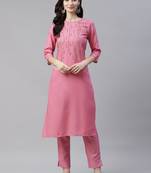 Pink printed viscose rayon kurtas-and-kurtis