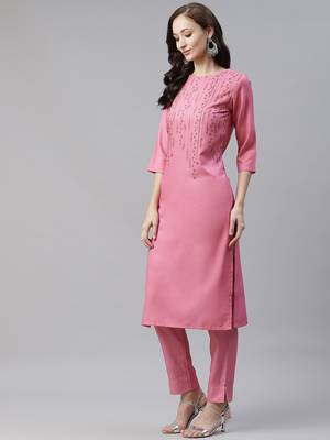 Pink printed viscose rayon kurtas-and-kurtis 2
