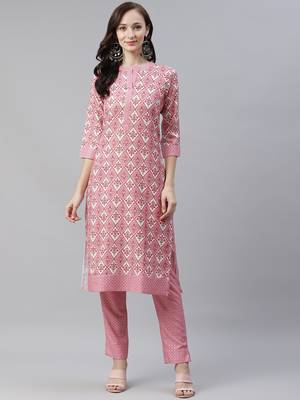 Pink printed viscose rayon kurtas-and-kurtis 1