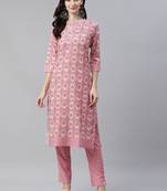 Pink printed viscose rayon kurtas-and-kurtis