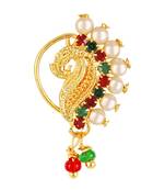 Gold Plated with Peals Alloy Maharashtrian banu Nath Nathiya   Nose Pin for women VFJ1005NTH Press