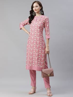 Pink printed viscose rayon kurtas-and-kurtis 5