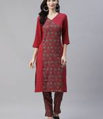 Maroon printed viscose rayon kurtas-and-kurtis