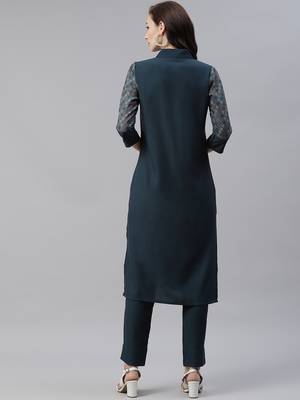 Teal printed viscose rayon kurtas-and-kurtis 3