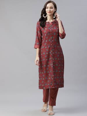 Maroon printed viscose rayon kurtas-and-kurtis 1