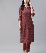 Maroon printed viscose rayon kurtas-and-kurtis